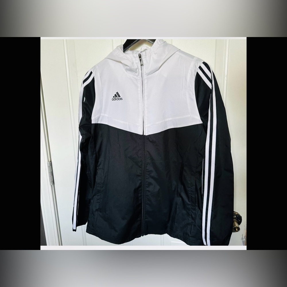 Vintage‎ Mens Adidas Black And White Windbreaker Zipper Jacket Striped, S
